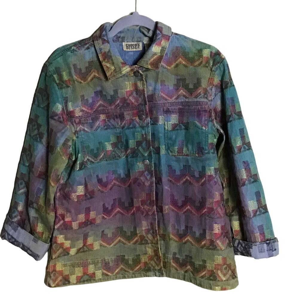 Chico’s Women Vintage Y2K Western Ombré Print Cotton Jacket Sz. 2 Sz. 12 EUC